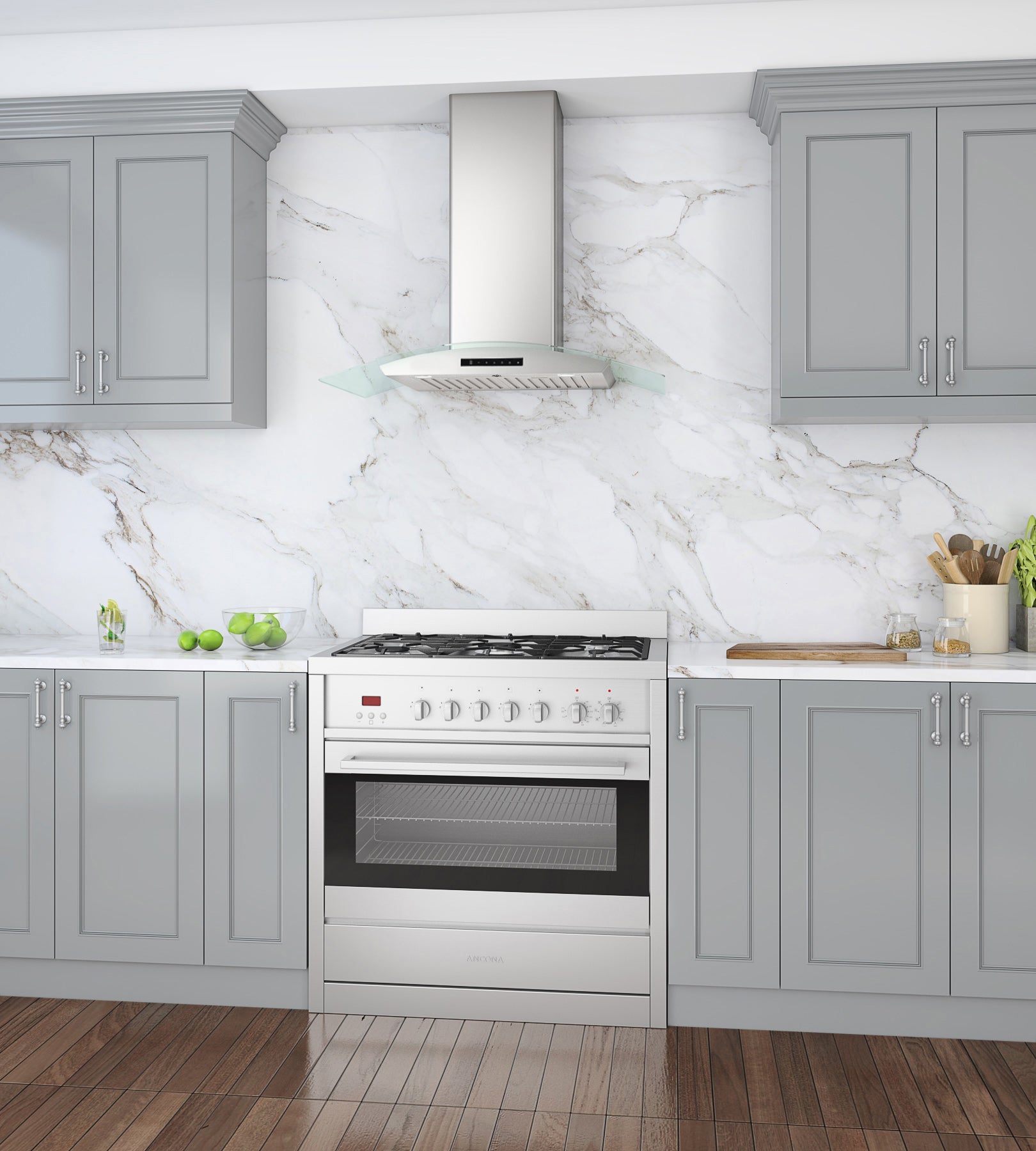 GCL636 36 Inch Stainless Steel Wall Mount Glass Canopy Range Hood with Night Light - Modern Kitchen Ventilation for Smoke & Odor Removal - Perfect for Home Cooking, Grilling, and Open-Concept Kitchens