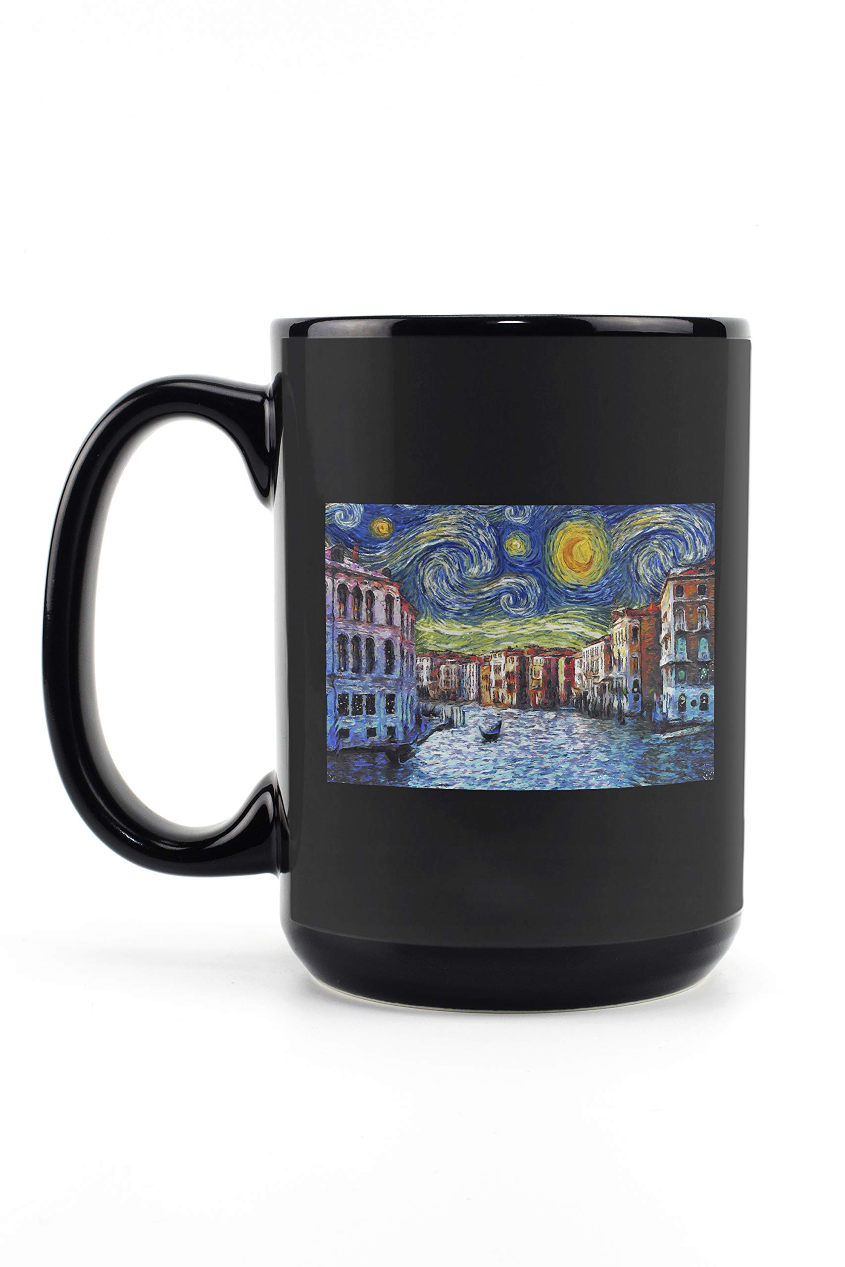 Lantern Press Van Gogh Starry Night Venice Italy 15oz Black Ceramic Coffee Mug - Microwave & Dishwasher Safe - Perfect for Home, Office & Gift Giving