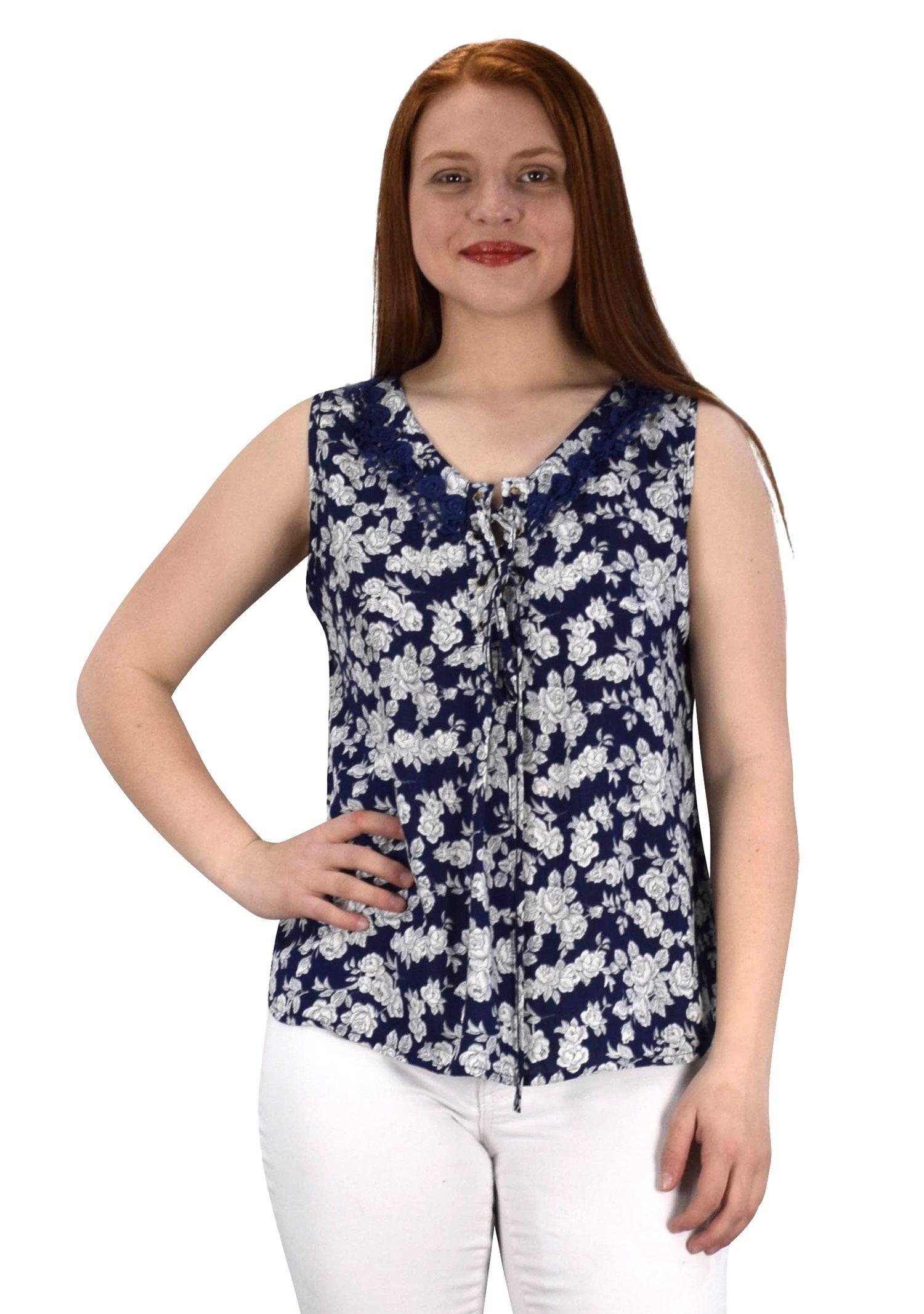 Two Tone Floral Rose Print Lace Neckline Women's Blouse - Elegant Casual Top for Office, Date Night & Spring Outfits