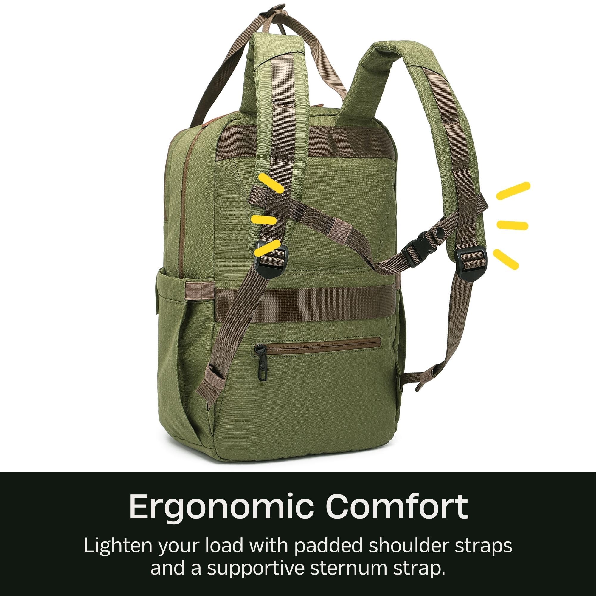 SUNNY BIRD 18L Lightweight Casual Daypack - Water Resistant Travel Laptop Backpack for Women & Men, Fits 14 Inch Notebook - Perfect for Commuting, College, Hiking & Business Trips (Olive Green, Medium Size)