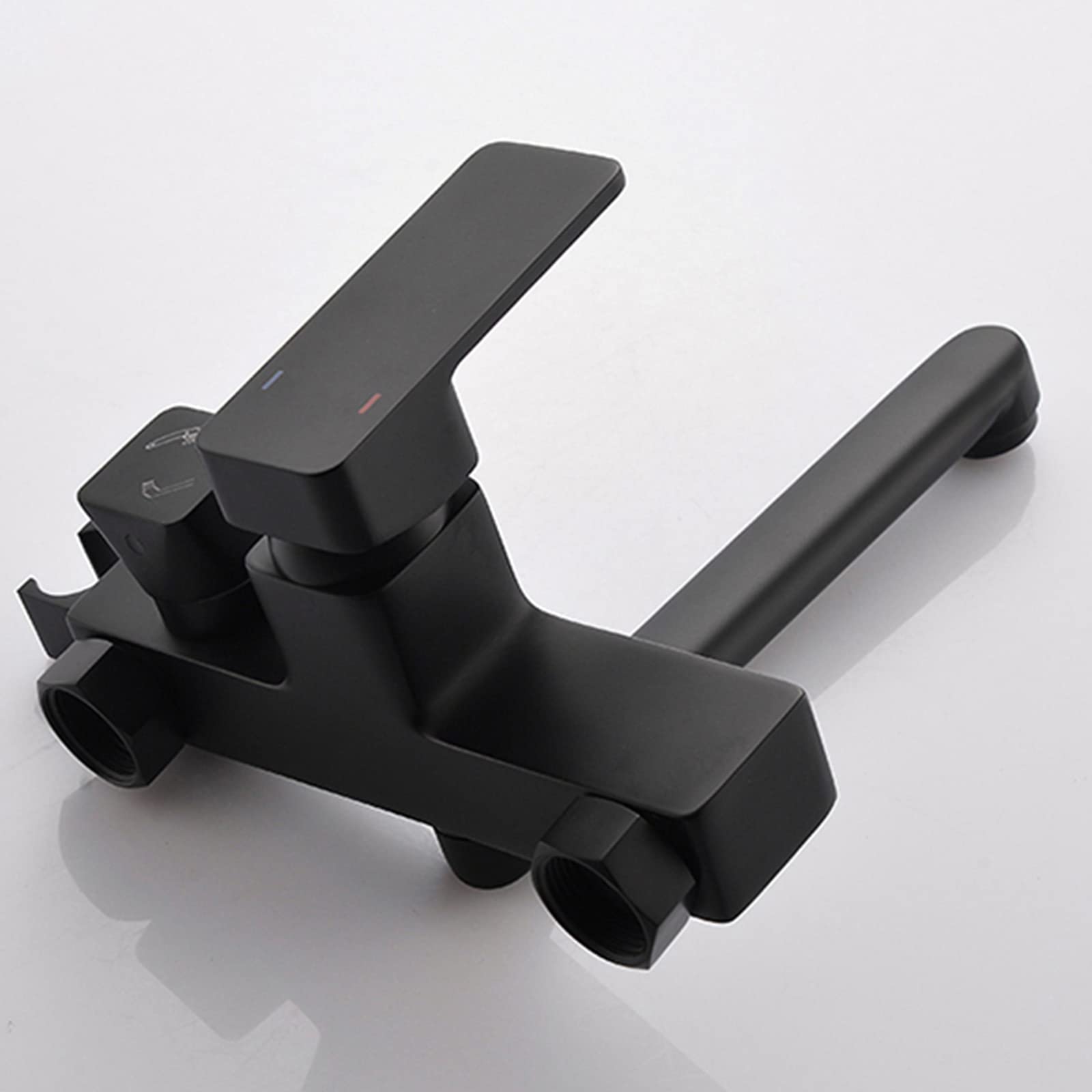 Black Wall Mount Kitchen Faucet with Sprayer - Hot & Cold Water Dual Handle Sink Faucet (20cm) - Perfect for Modern Kitchens & Bar Sinks