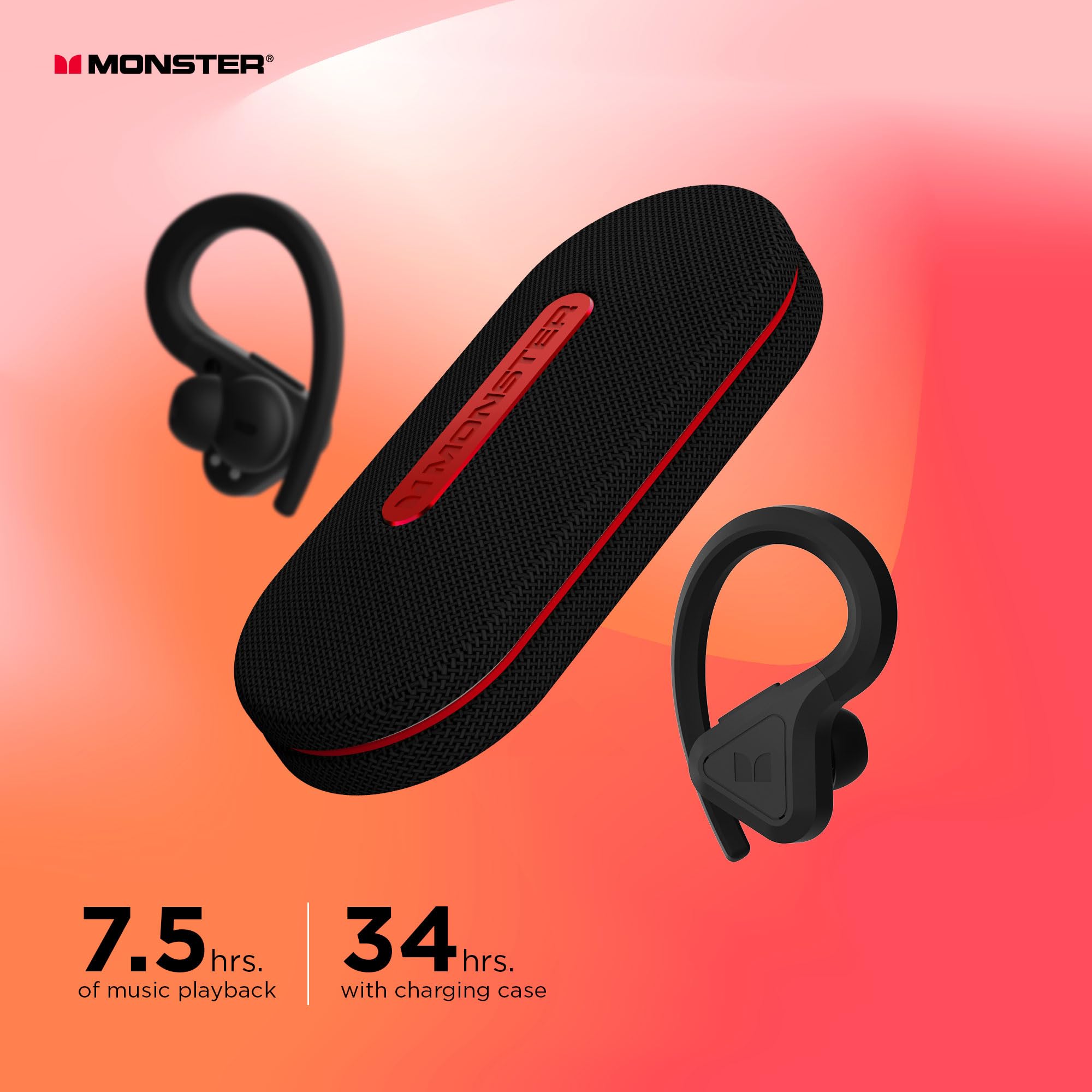 Monster DNA Fit 2.0 Wireless Bluetooth Earbuds with ANC, IPX5 Waterproof & Wireless Charging Case - Noise Cancelling Earphones with Built-in Mic for Gym, Running & Travel