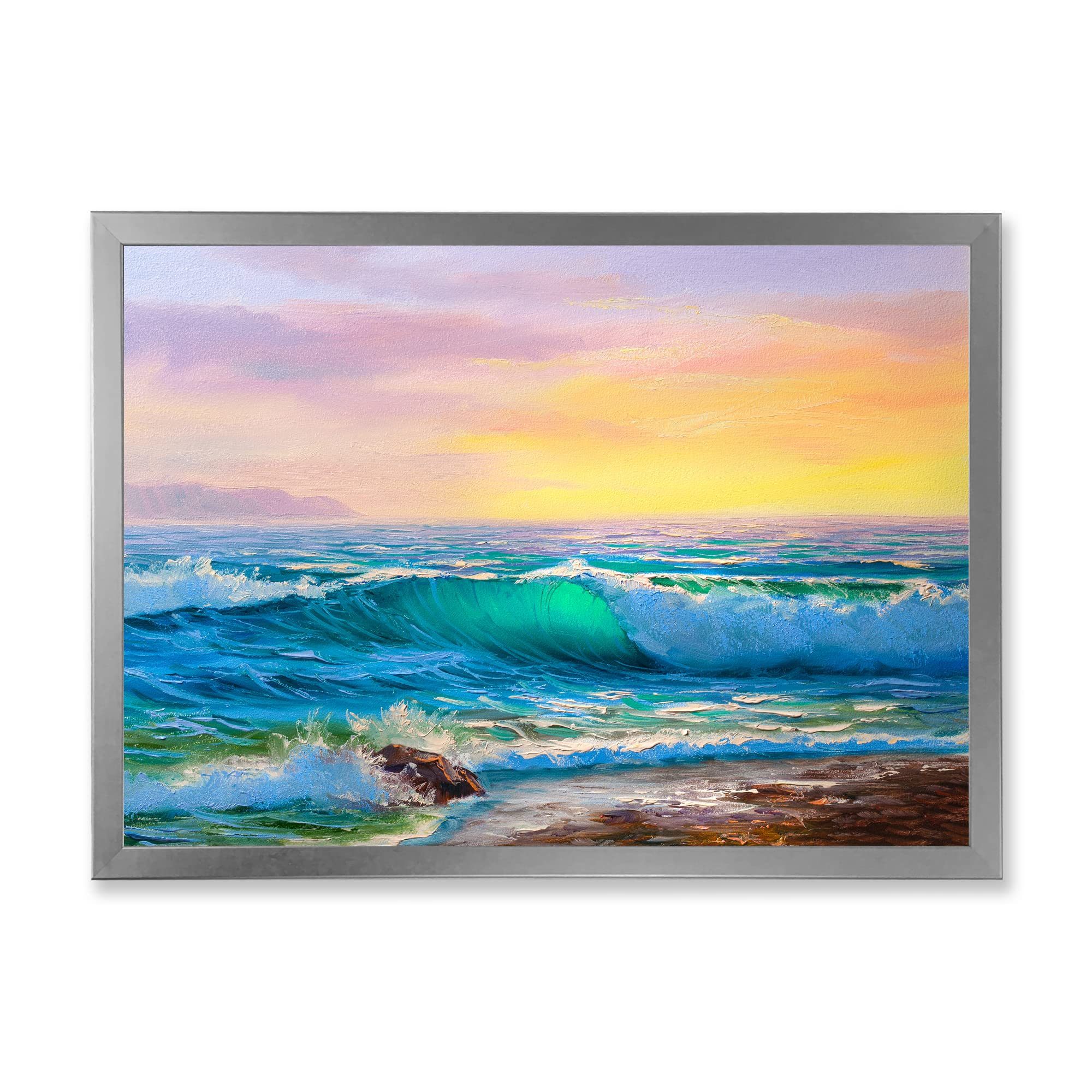 Blue Waves Breaking At The Beach IV - Coastal Framed Wall Art Decor for Living Room, Bedroom & Office | Nautical Ocean Theme Painting | Ready to Hang