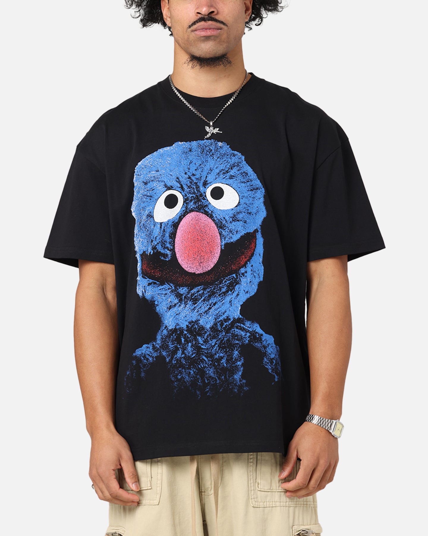 American Thrift X Sesame Street Grover Graphic Heavy Cotton T-Shirt - Black | Casual Wear, Street Fashion, Pop Culture Tee
