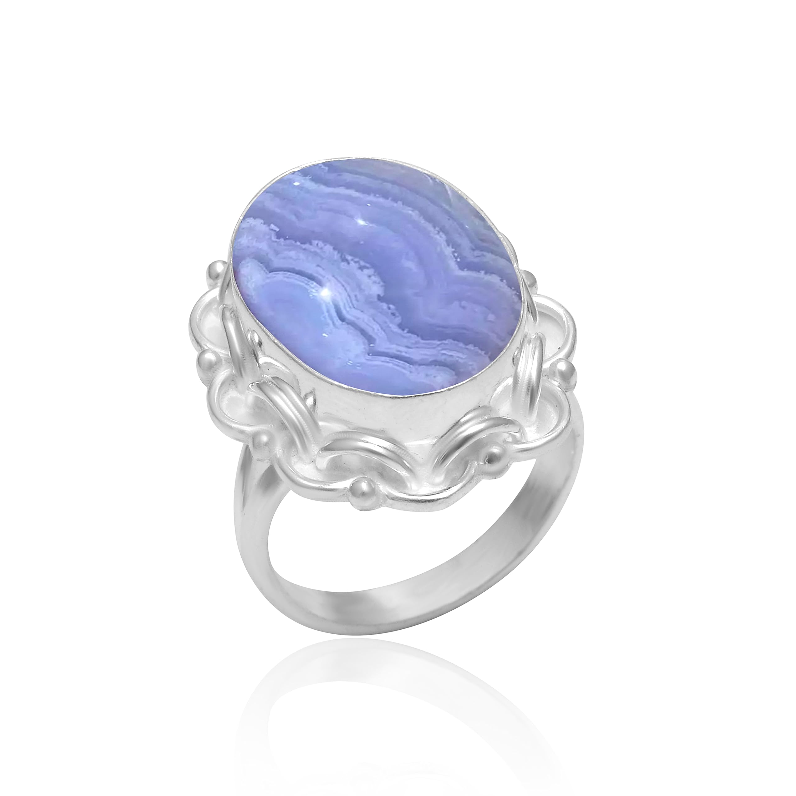 Veracity Jewelry Blue Lace Agate Rings for Women - 925 Sterling Silver Healing Meditation Rings with Natural Blue White Gemstone - Elegant Designer Jewelry Gift for Mom, Wife, Birthday & Spiritual Healing (VSR-936) | Perfect for Yoga, Meditation, Energy Healing & Special Occasions