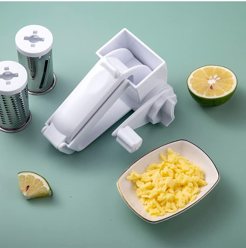 3-in-1 Rotary Cheese Grater - Hand Crank Cheese Shredder for Hard Cheese, Chocolate & Nuts - Olive Garden Style Handheld Grater with Ergonomic Handle - Perfect for Italian Cooking, Baking & Garnishing Dishes