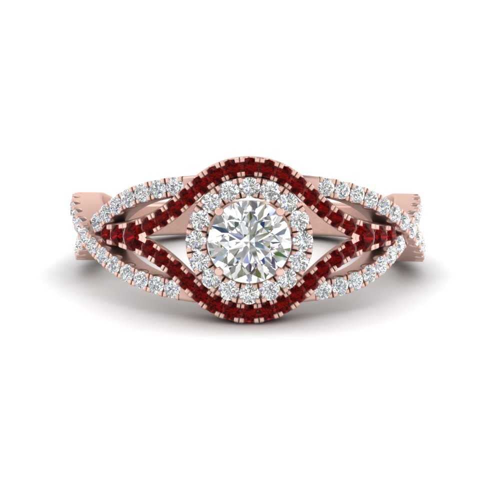 Rose Gold Plated CZ Diamond Double Halo Engagement Ring for Women - Round Twisted Pave Gemstone Ring, US Size 4-12 | Perfect for Proposals, Weddings & Anniversary Gifts