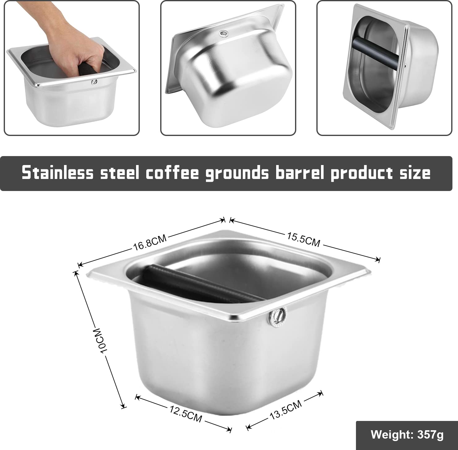 Premium Stainless Steel Coffee Knock Box - Durable Coffee Grounds Container with Easy-Clean Design | Perfect for Espresso Bars, Home Kitchens & Coffee Shops | Essential Barista Accessory for Waste Disposal