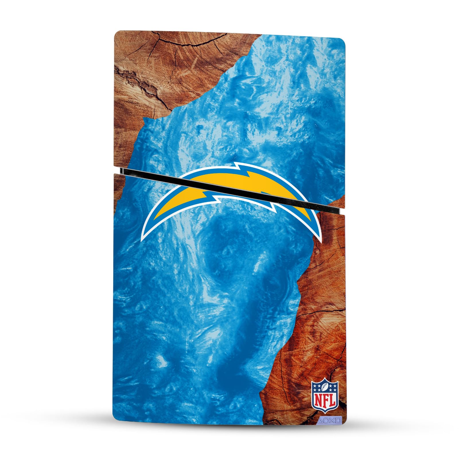 Official NFL Licensed Los Angeles Chargers Wood & Resin Vinyl Sticker for Playstation 5 PS5 Slim & Digital Edition Console - Gaming Skin Decal for DualSense Controller - Perfect for Gaming Setups & Sports Fan Decor