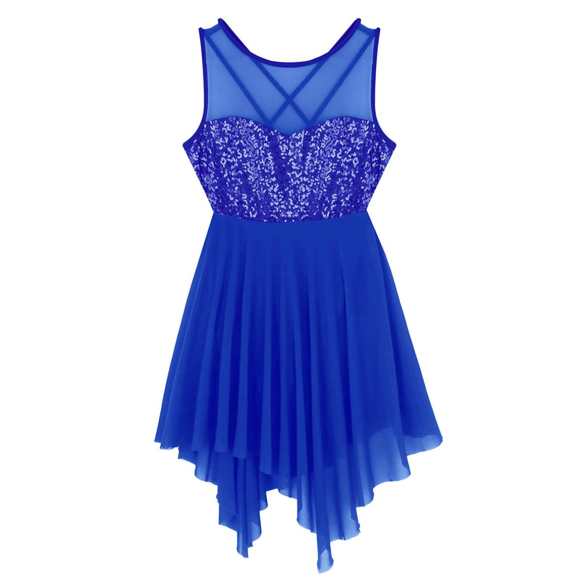 Women's Shiny Ballet Dance Dress - Sleeveless Lyrical Dance Leotard Bodysuit with Criss Cross Back for Performances, Recitals & Stage Shows