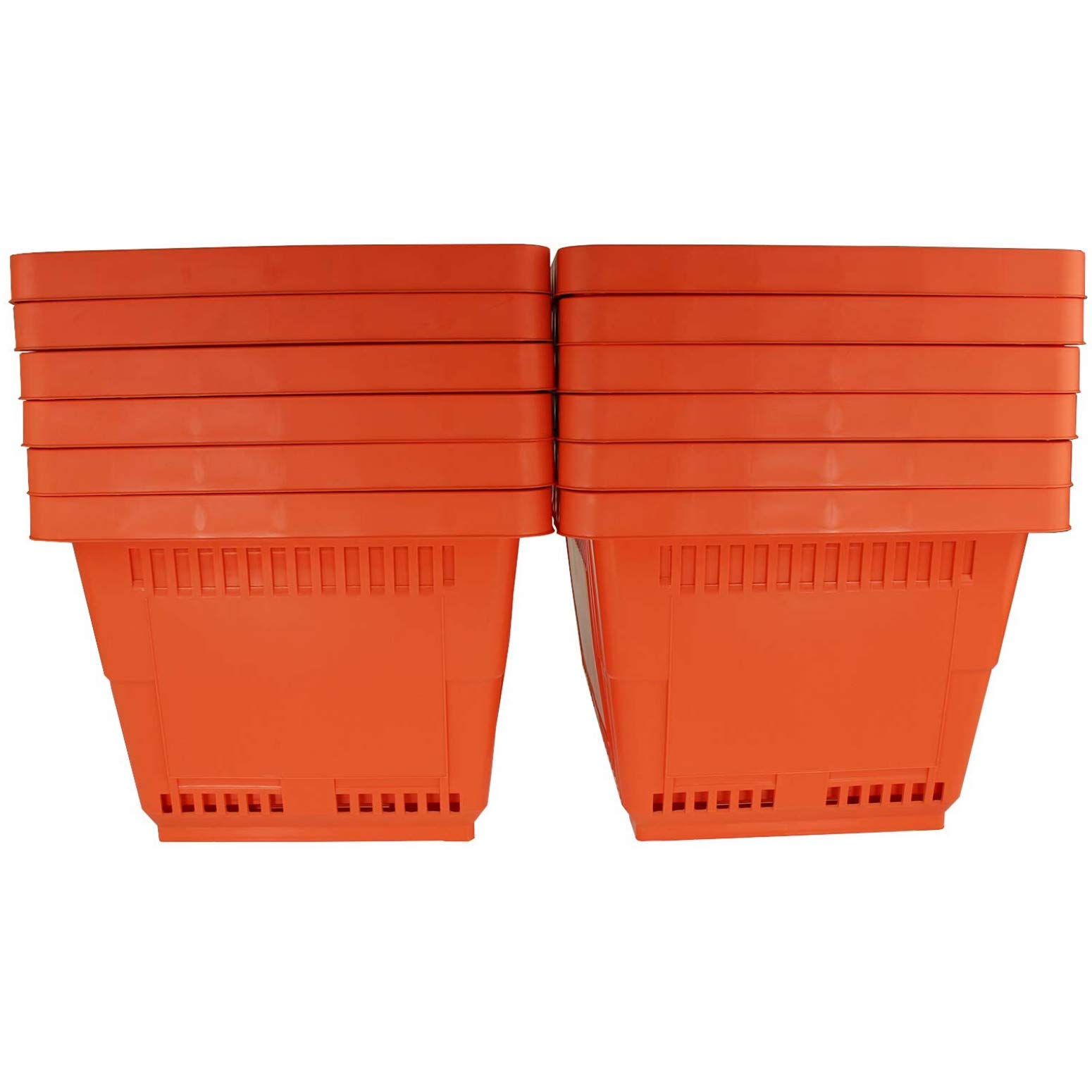 Eco-Friendly Reusable Plastic Shopping Baskets with Handles - Set of 12 Orange Retail Store & Grocery Baskets - Durable Alternative to Paper & Plastic Bags - Perfect for Supermarkets, Farmers Markets & Home Organization