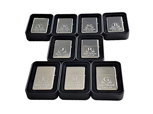 Custom Engraved Refillable Lighters - Set of 9 Personalized Wedding Lighters in Tin Cases with Free Engraving | Perfect for Wedding Favors, Anniversary Gifts & Special Occasions