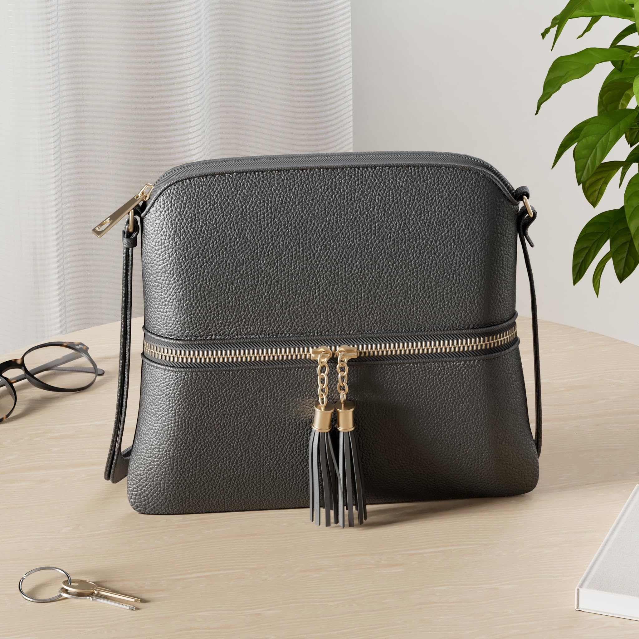 DELUXITY Lightweight Medium Crossbody Bag with Tassel - Stylish & Comfortable Shoulder Purse for Women - Perfect for Travel, Shopping & Everyday Use