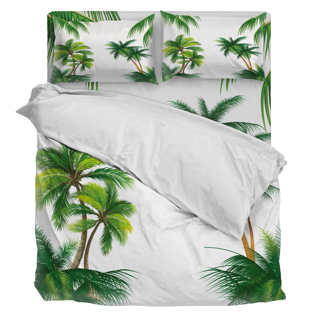 Luxury 4-Piece King Size Sunflower Duvet Cover Set - Soft Comforter Cover with 1 Duvet Cover, 1 Fitted Sheet & 2 Pillowcases - Tropical Coconut Tree Design for Bedroom Decor | Perfect for Master Bedroom, Guest Room & Vacation Homes