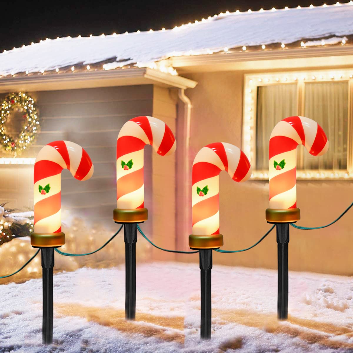 7Ft Christmas Candy Cane Pathway Lights - 4 Pack Outdoor Walkway Markers with Stakes for Holiday Yard & Garden Decor | Perfect for Xmas Driveway, Sidewalk, and Lawn Decoration