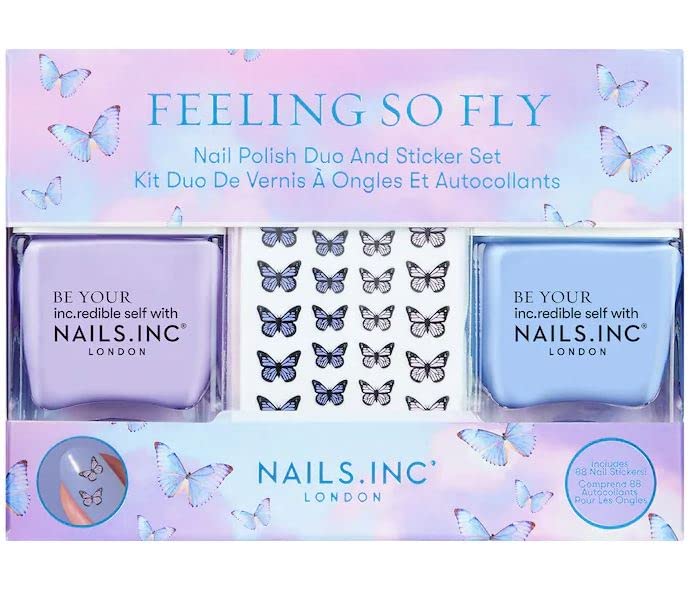 NAILS INC Feeling So Fly Duo Nail Polish Set with Stickers - Long Lasting Vegan Nail Polish Kit for At-Home Manicures, Parties & Gifts