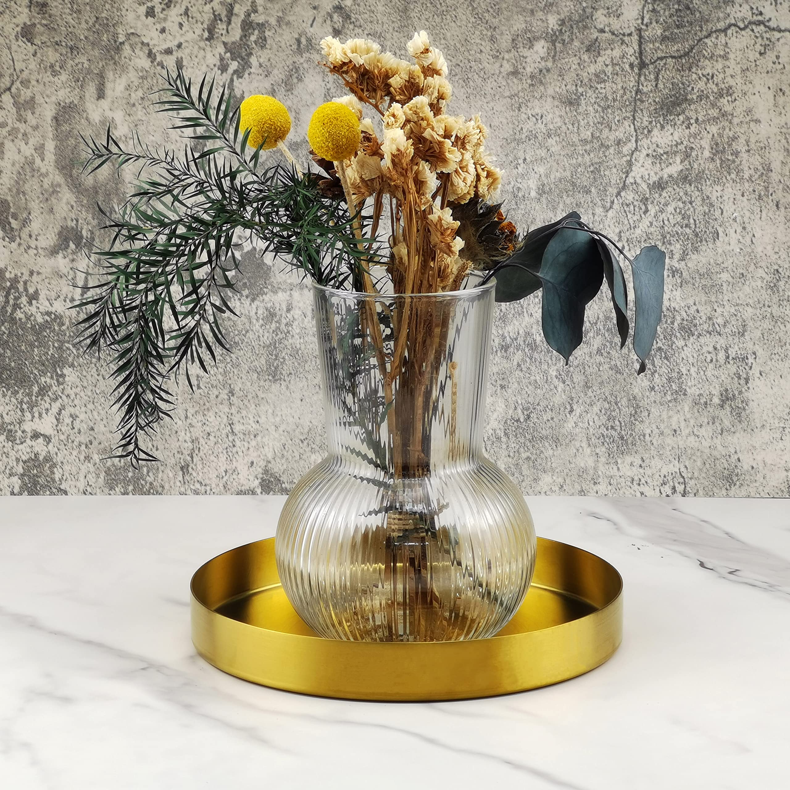 Freelove 8 Inch Round Brass Gold Serving Tray - Elegant Perfume & Candle Organizer for Dining Table, Coffee Table, Vanity, Bathroom - Perfect for Home Decor, Storage & Centerpiece Displays