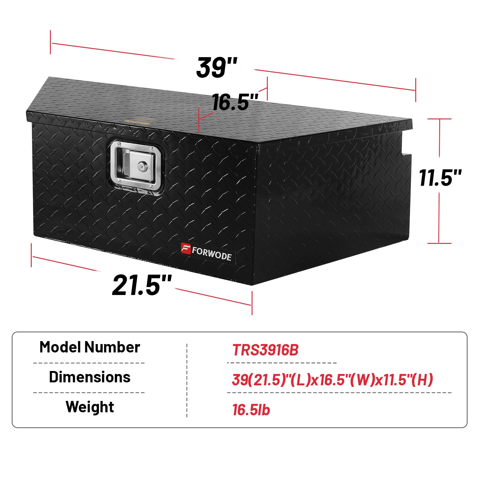 39 Inch Aluminum Diamond Plate Trailer Tongue Tool Box with Lock - Heavy Duty Storage for RV, Boat & Utility Trailers - Black (Waterproof & Secure Organization)