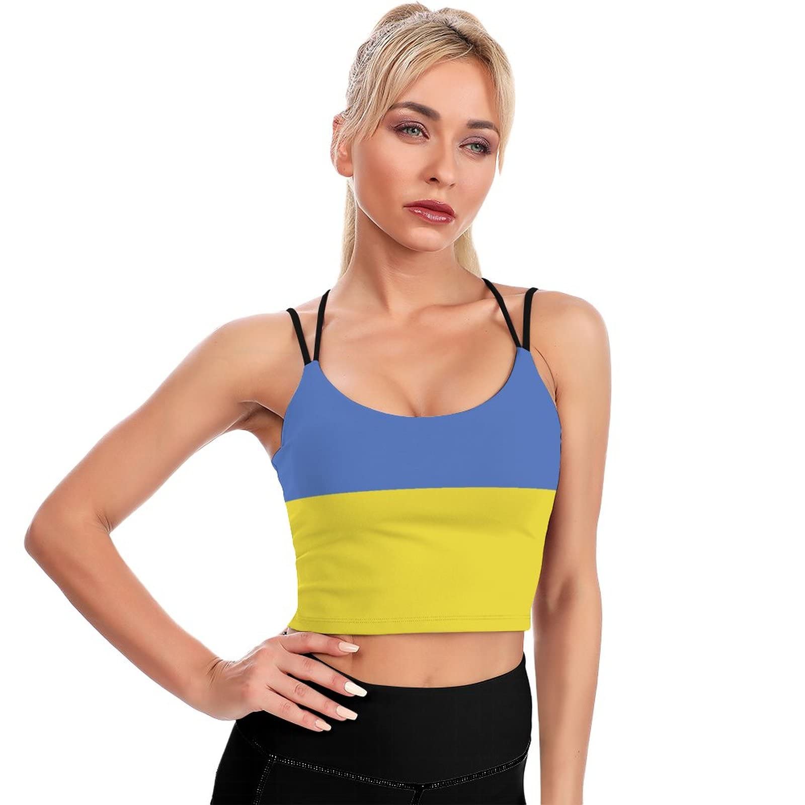 Ukraine Flag Sports Bras for Women - Padded Gym Workout Short Crop Top Yoga Tank Top - Perfect for Running, Yoga & Fitness Training