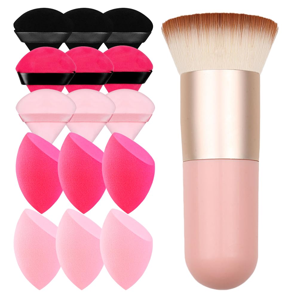 16pcs Professional Makeup Brush Set with Foundation Brush, Powder Puff & Blending Sponges - Liquid, Cream & Powder Cosmetic Tools - Washable & Reusable Makeup Kit for Daily Beauty Routine & Professional Makeup Application