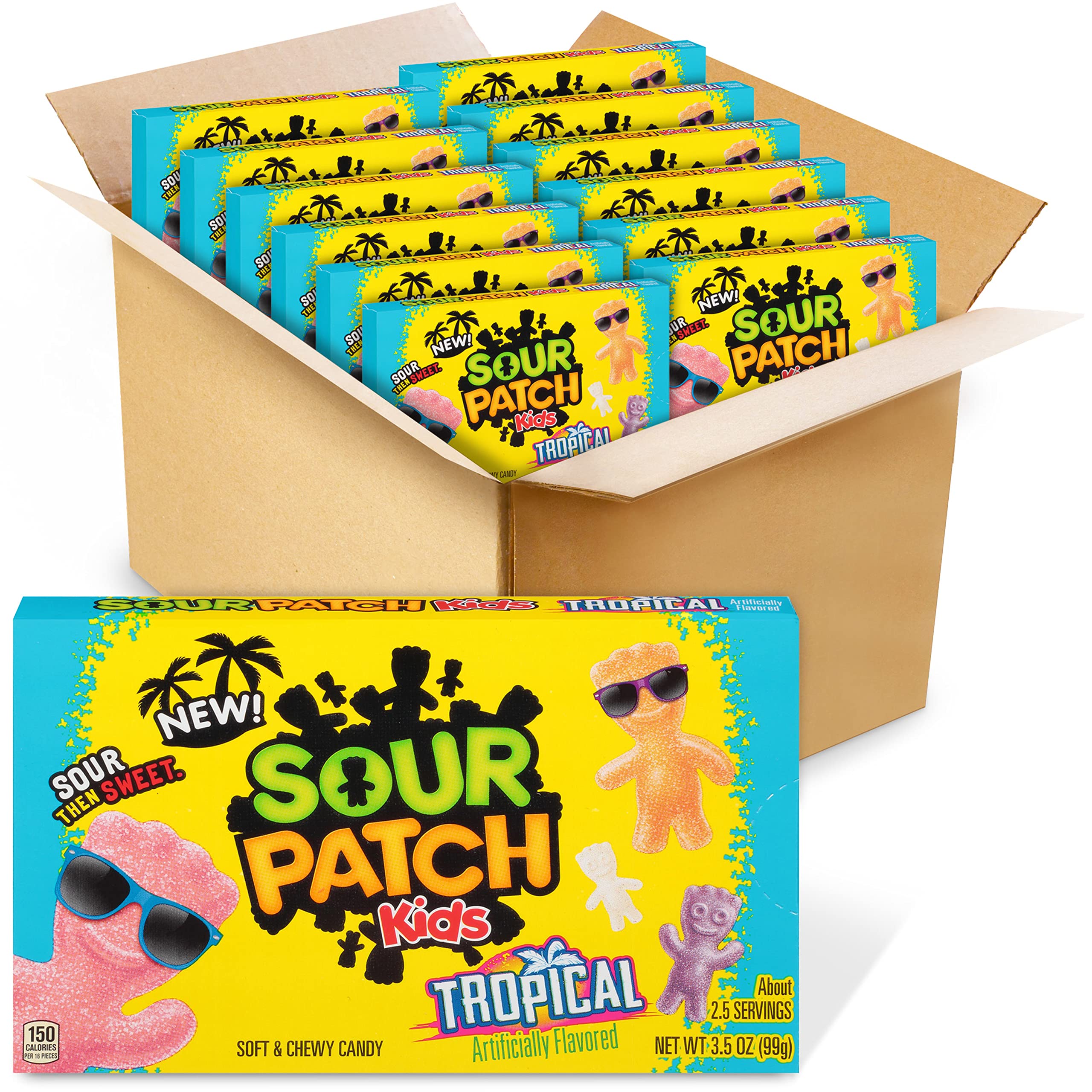 SOUR PATCH KIDS Tropical Soft & Chewy Candy - Bulk Pack of 12 (3.5 oz Boxes) | Sweet & Tangy Sour Candy for Parties, Movie Nights & Snacking