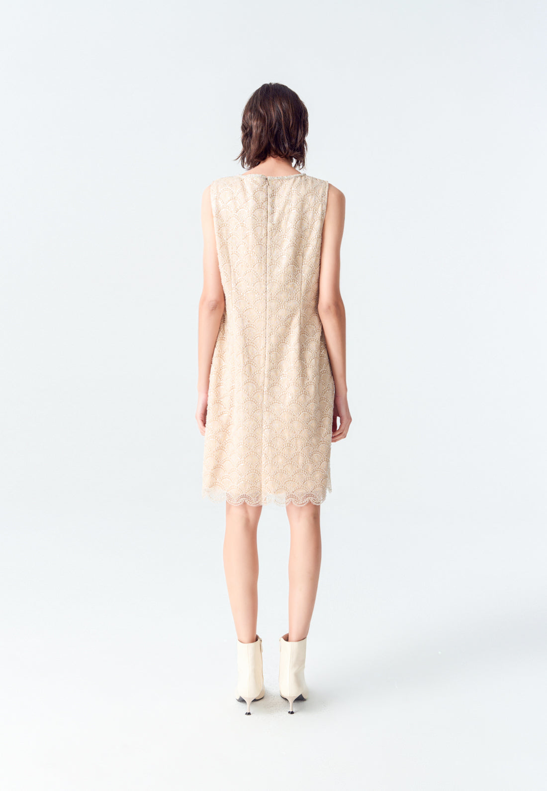 Beige Embroidered Mesh Sleeveless Summer Dress for Women - Boho Chic Floral Lace Party Dress for Beach Wedding & Vacation