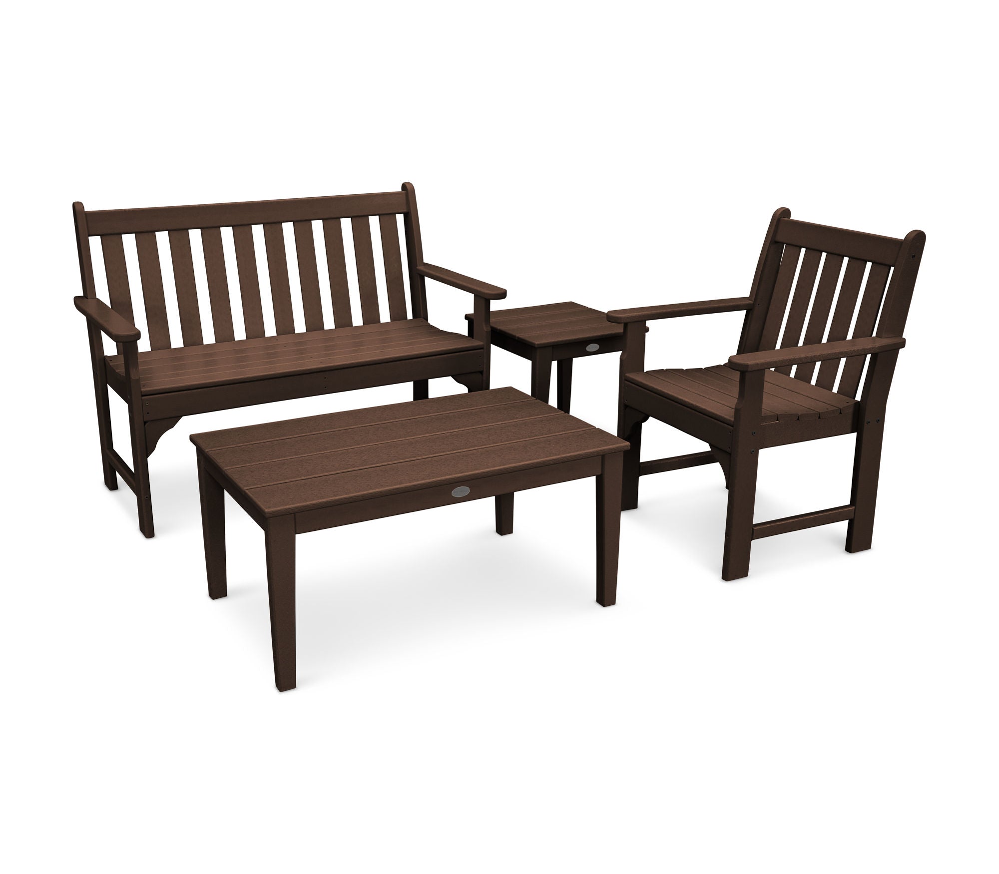 POLYWOOD Vineyard 4-Piece Outdoor Bench Seating Set - Durable Patio Furniture for Garden, Deck & Backyard Relaxation
