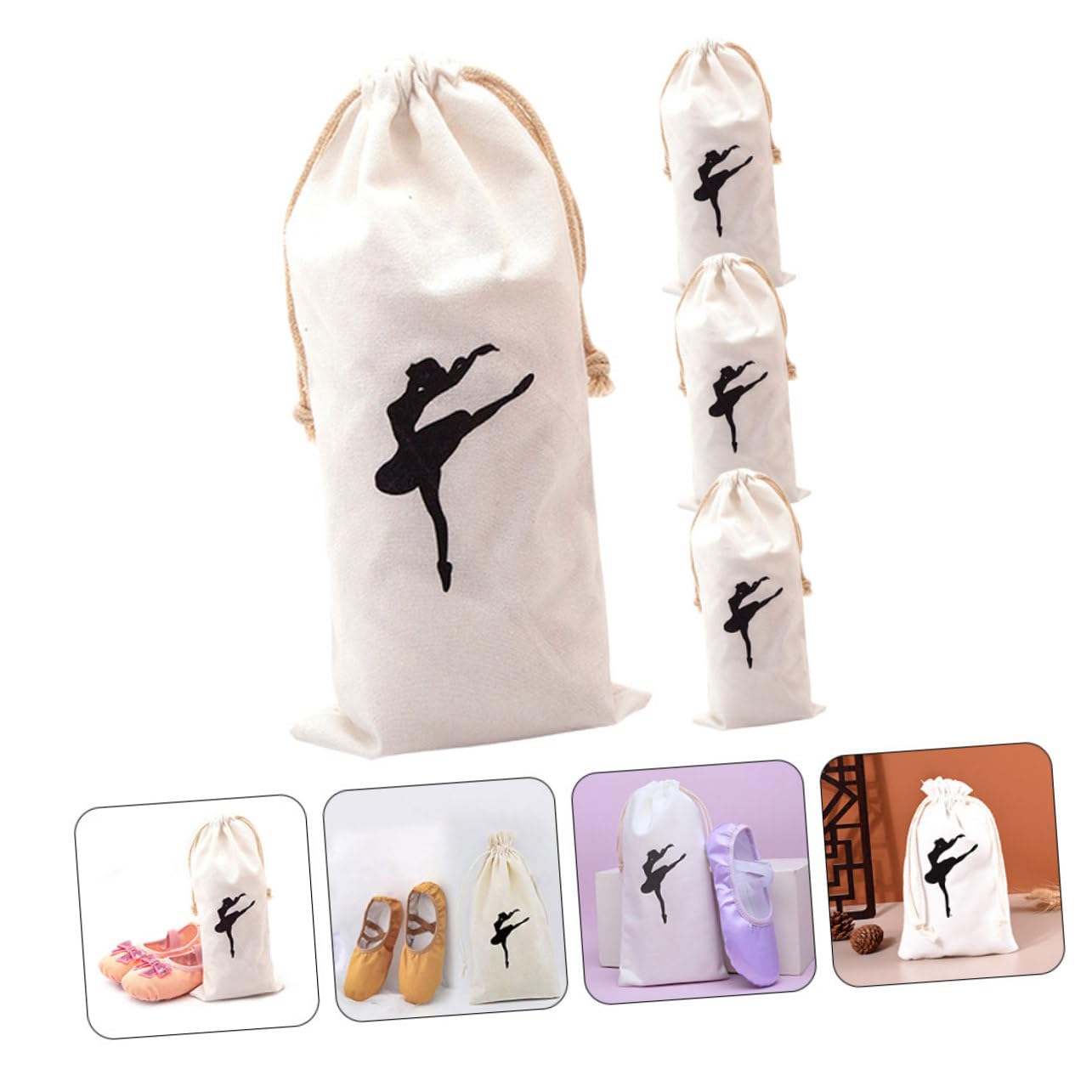 WHAMVOX Cute Ballet Dance Bag for Women & Girls - Washable Canvas Shoe Storage Pouch with Dancer Pattern - Perfect for Dance Classes, Rehearsals & Gym Essentials
