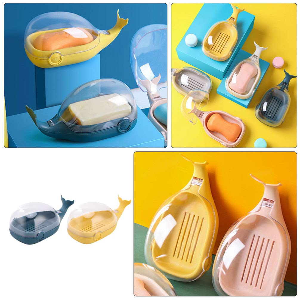 2-Pack Whale Shaped Soap Holder - Dustproof Bathroom Soap Tray with Drain Holes, Creative Cartoon Soap Storage Box for Shower, Sink, and Bathtub Organization