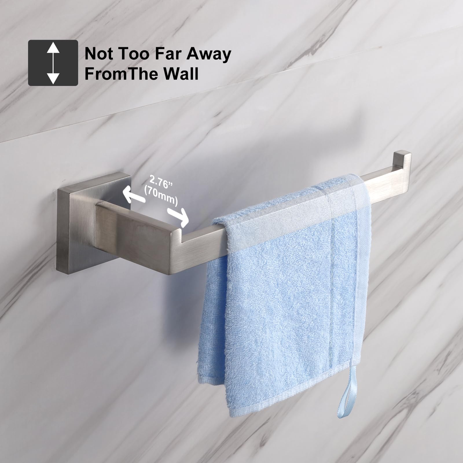 10 Inch Brushed Nickel Hand Towel Bar - Right Side Square Towel Ring for Kitchen & Bathroom Wall Mount | Stainless Steel Modern Towel Rack Hanger (A8806BN) | Perfect for Small Spaces, Guest Bathrooms & Spa-Style Decor