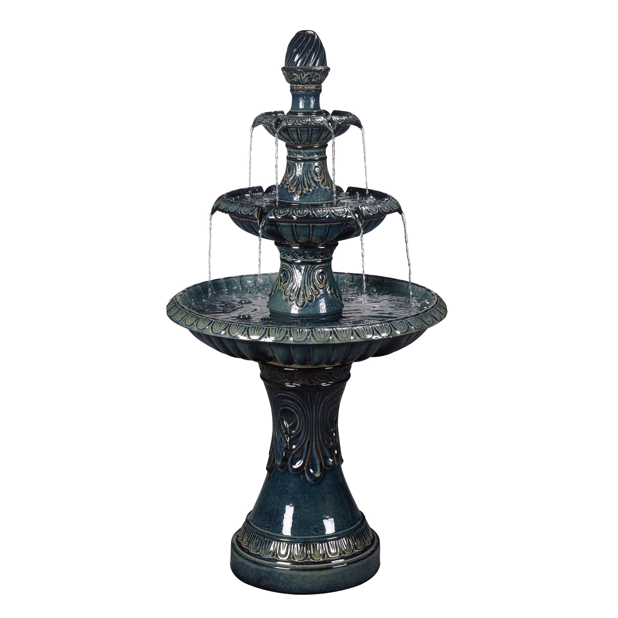 3 Tier Ceramic Fountain - Serene Blue Beauty, No Lights | Relaxing Water Feature for Home, Garden, or Office Decor | Perfect for Indoor and Outdoor Spaces