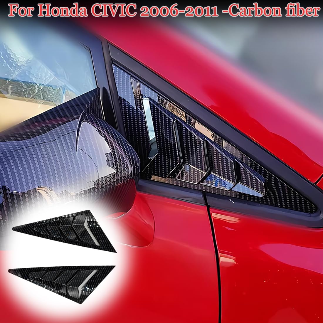 2Pcs ABS Carbon Fiber Side Window Louvers Air Vent Scoop Shades for 2006-2011 Honda Civic - Sporty Interior Accessories to Reduce Glare & Enhance Style (Fits Sedan/Coupe Models)