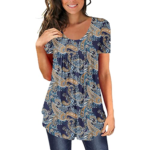 ONHUON Women's Loose Fit V-Neck Floral Printed T-Shirt - Casual Summer Blouse, Basic Tee for Everyday Wear, Beach Outings & Weekend Outfits