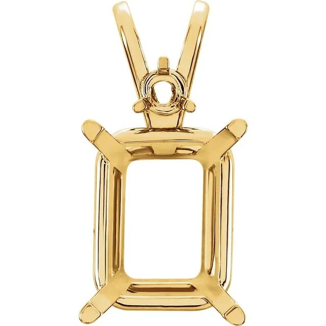 6x4mm 22x16mm Emerald Cut Sterling Silver or 14K White/Yellow Gold Pendant Setting with Accent Stones - Handcrafted in USA | Perfect for Necklaces, Jewelry Making & Gift Giving
