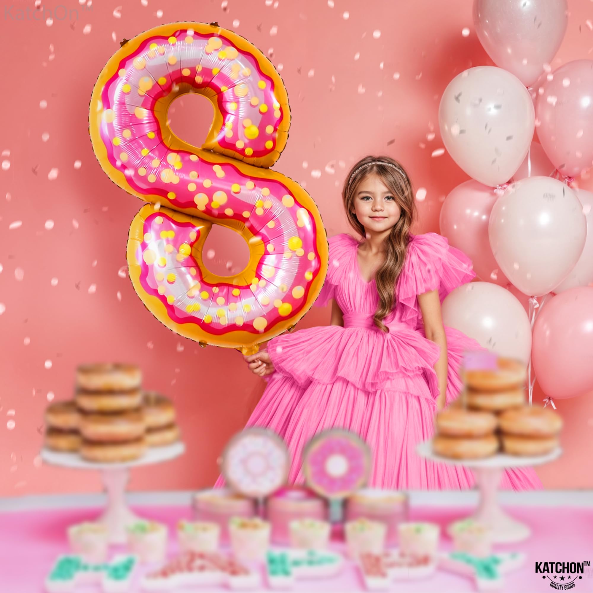 KatchOn Giant Number 8 Donut Balloon - 40 Inch Large Latex Balloons | Birthday Party Decorations for Girls, Baby Showers & Donut Themed Events | Perfect for Wall Backdrops, Photo Booths & Party Centerpieces
