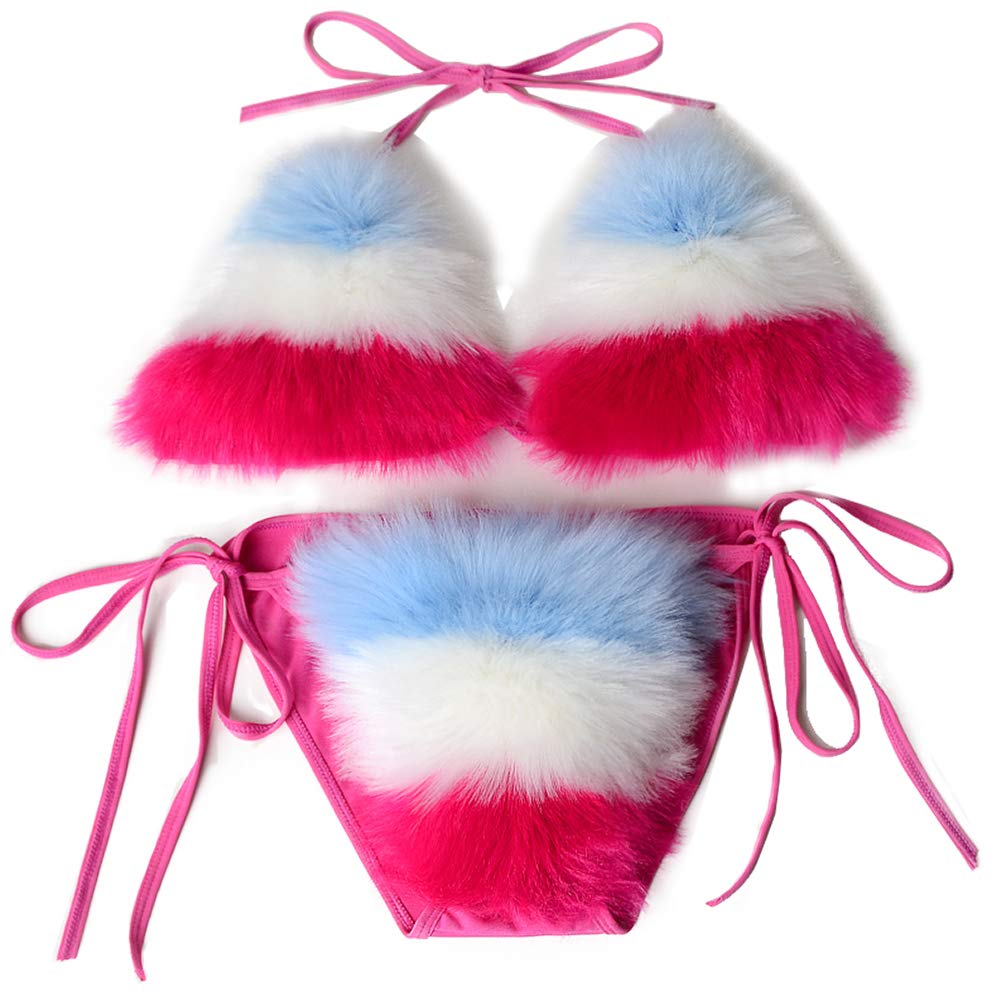 Luxury Women's Triangle Bikini Set - Genuine Fox Fur Lingerie for Swimwear & Boudoir - Perfect for Beach Vacations, Pool Parties, and Romantic Getaways