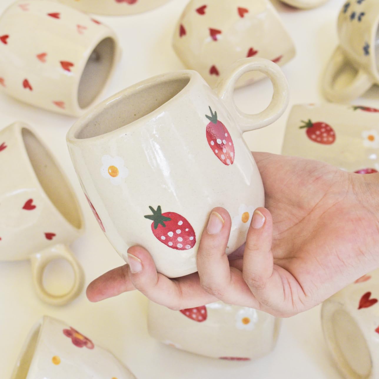 Handmade Strawberry Ceramic Mug - Microwave & Dishwasher Safe 250ml Coffee Tea Cup - Perfect Gift for Best Friend, Office, Home & Cafe Use