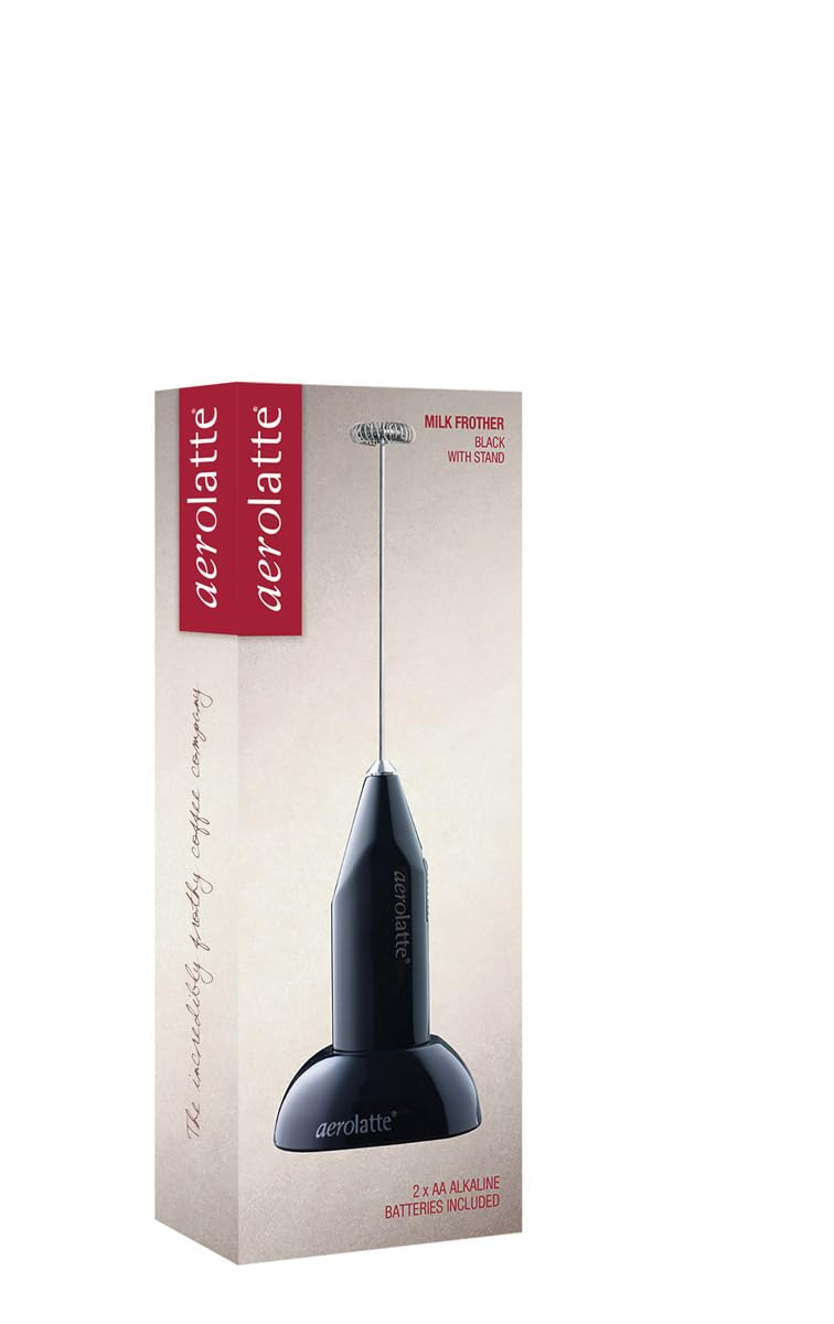 Original Aerolatte Milk Frother with Counter Stand - Steam-Free Handheld Frother for Coffee, Latte & Cappuccino - Perfect for Home, Office & Cafe Use - Black