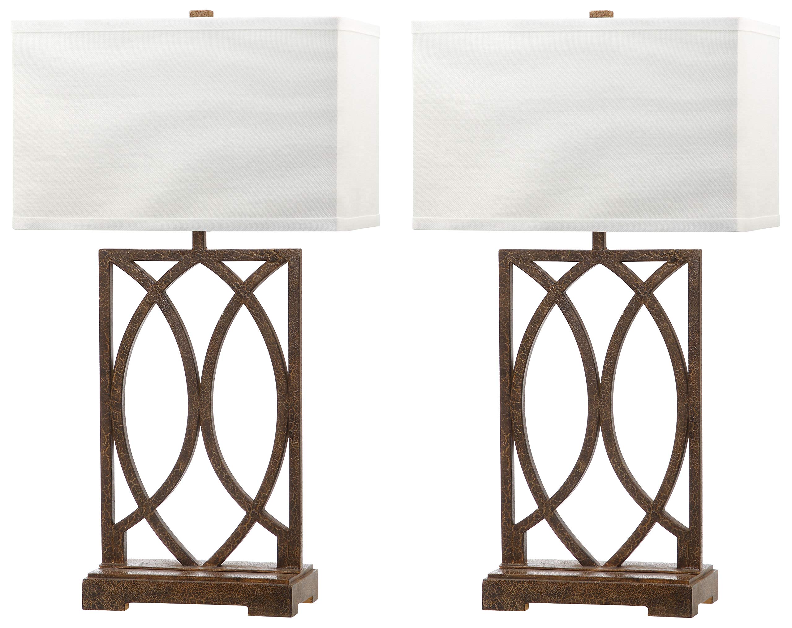 SAFAVIEH Jago Rustic Farmhouse Table Lamp Set of 2 - 30 Inch Antique Gold Bedside Lamps with LED Bulbs Included for Bedroom, Living Room, Home Office & Nightstand Lighting