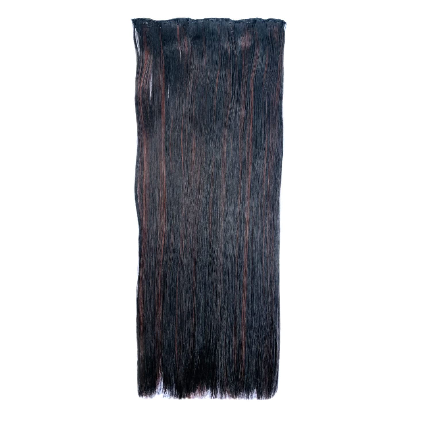 GuruEmbellish™ 26-Inch Synthetic Hair Extensions with 5 Clips - Fashion Wig with Red Highlights for Women | Perfect for Parties, Cosplay & Daily Styling