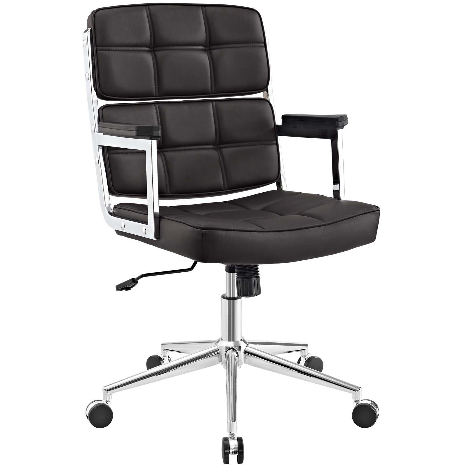Modway Portray High Back Faux Leather Office Chair - Ergonomic Modern Executive Desk Chair with Adjustable Height & Lumbar Support, Brown - Perfect for Home Office, Gaming & Workspace Comfort