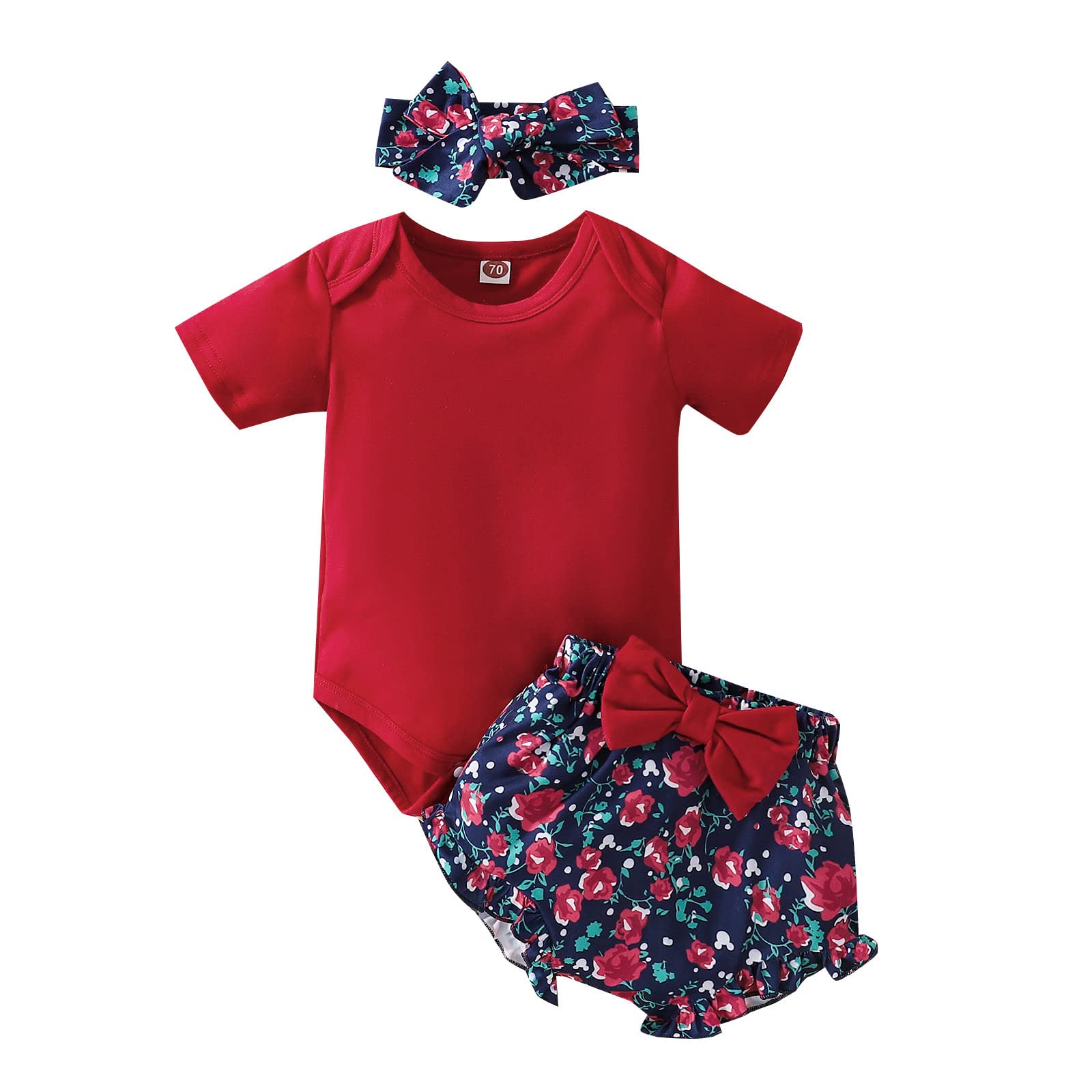 Baby Girls Summer Outfit Set - Floral Printed Shorts, Bodysuit & Headband | Cute Infant Romper for Playtime & Outdoor Adventures