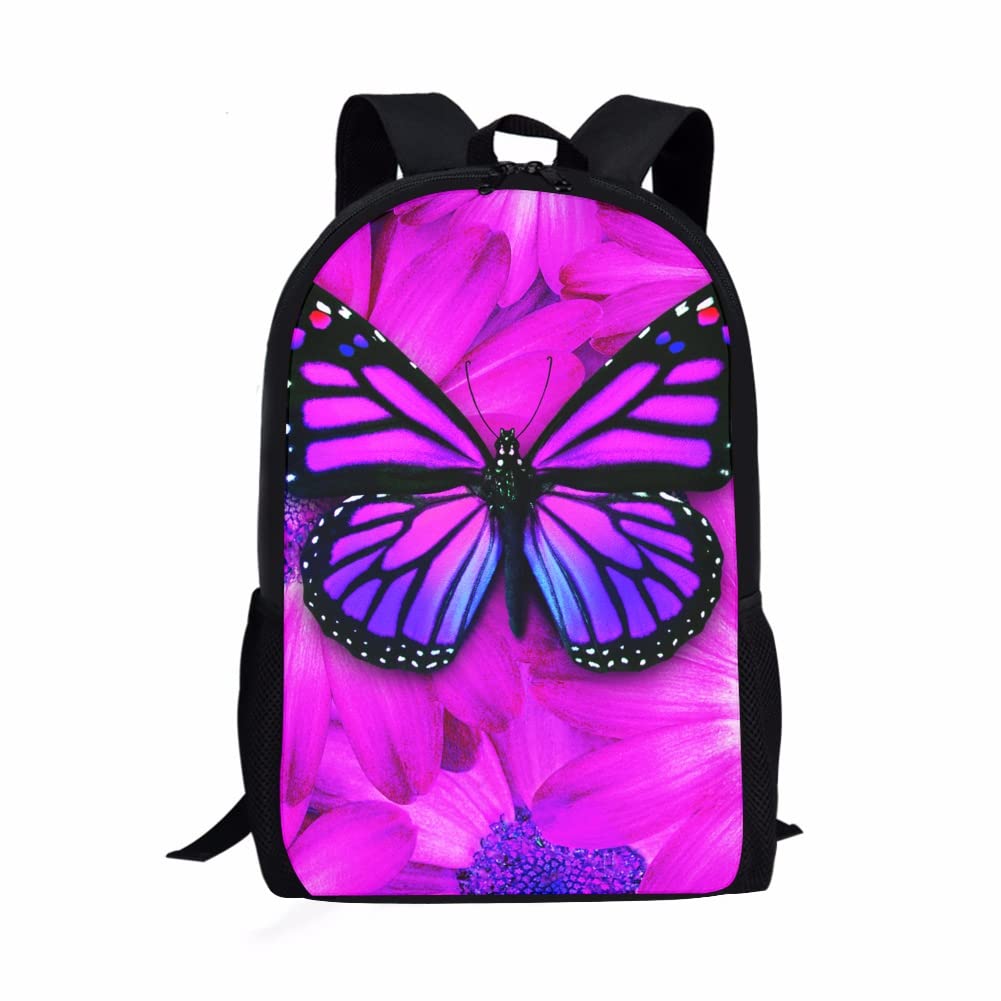 Stylish Purple Butterfly Print Backpack for Women & Girls - Durable School Bags, Travel Bookbags - Perfect for College, Work & Outdoor Adventures