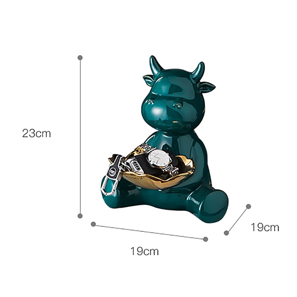 Ceramic Jewelry Organizer Tray - Key Dish, Ring Holder & Trinket Bowl for Home Decor - Animal Sculpture Figurine (Green) | Entryway Decoration, Vanity Organizer & Gift Idea