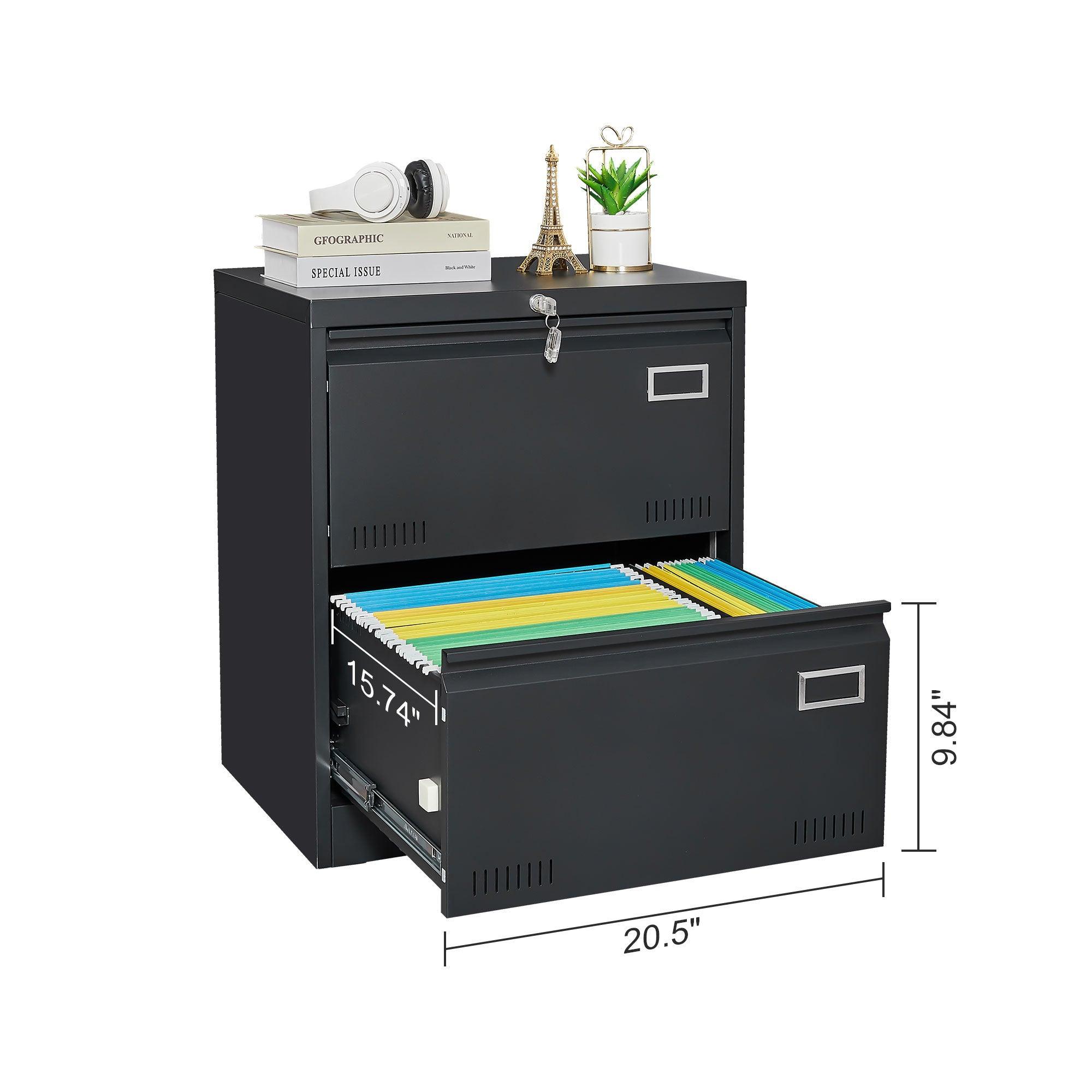 2-Drawer Locking Metal Lateral File Cabinet - Black Vertical Office Storage for Home, Legal, Letter & A4 Documents - Secure File Organization with Easy Assembly (Perfect for Home Office, School & Business Use)