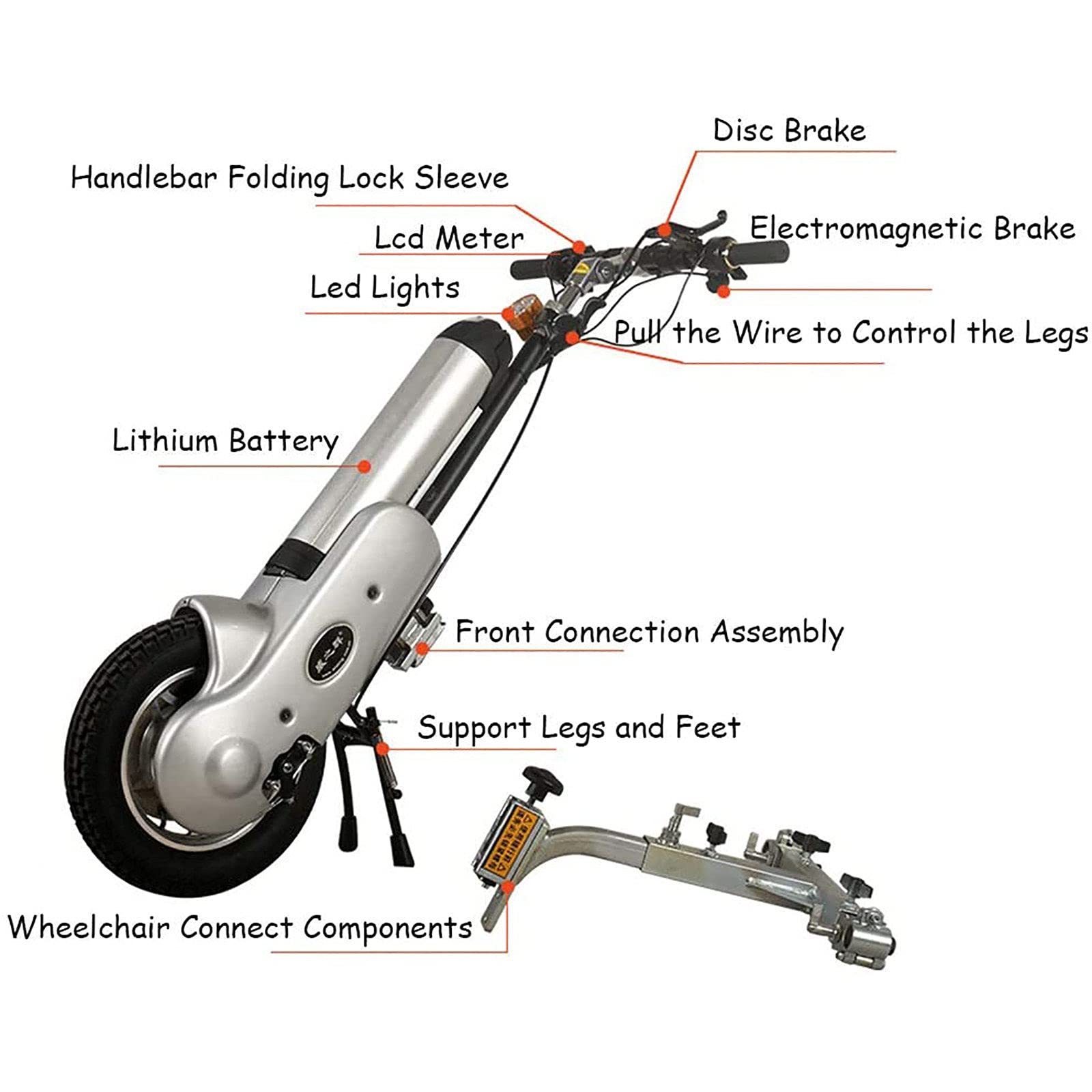 400W Front Drive Handcycle Conversion Kit for Electric Wheelchairs - 36V/15Ah Battery - Wheelchair Frame Connector & Mobility Scooter Accessory - Perfect for Outdoor Adventures & Daily Commuting