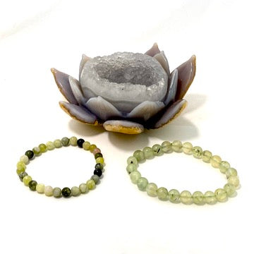 Natural Prehnite and Epidote Gemstone Bracelet for Women - Healing Crystal Jewelry for Meditation, Energy Balancing & Spiritual Wellness