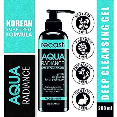 Recast Aqua Radiance Deep Cleansing Gel - Korean Exfoliating Face Wash for Smooth & Bright Skin, Gel-to-Scrub Formula 200ml - Gentle Dead Skin Cell Remover for Daily Skincare Routine & Glow Boosting Treatment