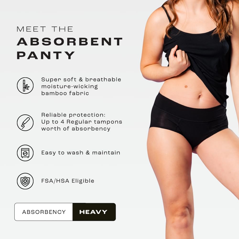 Bambody Absorbent Period Underwear for Women & Teens - Leakproof, Soft, Breathable, Comfortable Panties - Perfect for Overnight Protection, Active Lifestyles & Everyday Wear