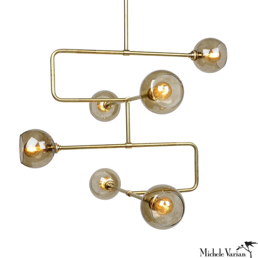 Brass Stacked Triple Circuit Chandelier Pendant Light - Vintage Industrial Ceiling Fixture for Dining Room, Living Room & Bedroom Lighting